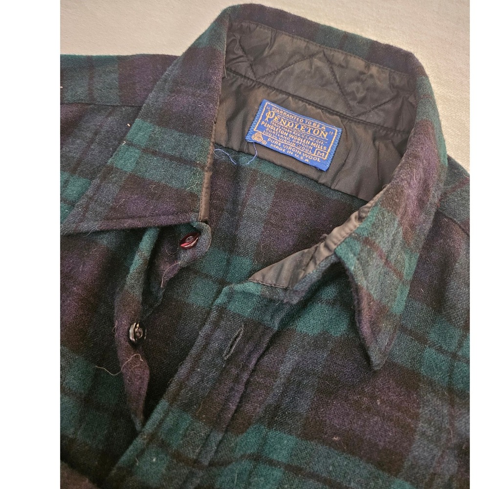Vintage USA Pendleton Flannel Shirt Mens M Black Watch Tartan Wool Plaid